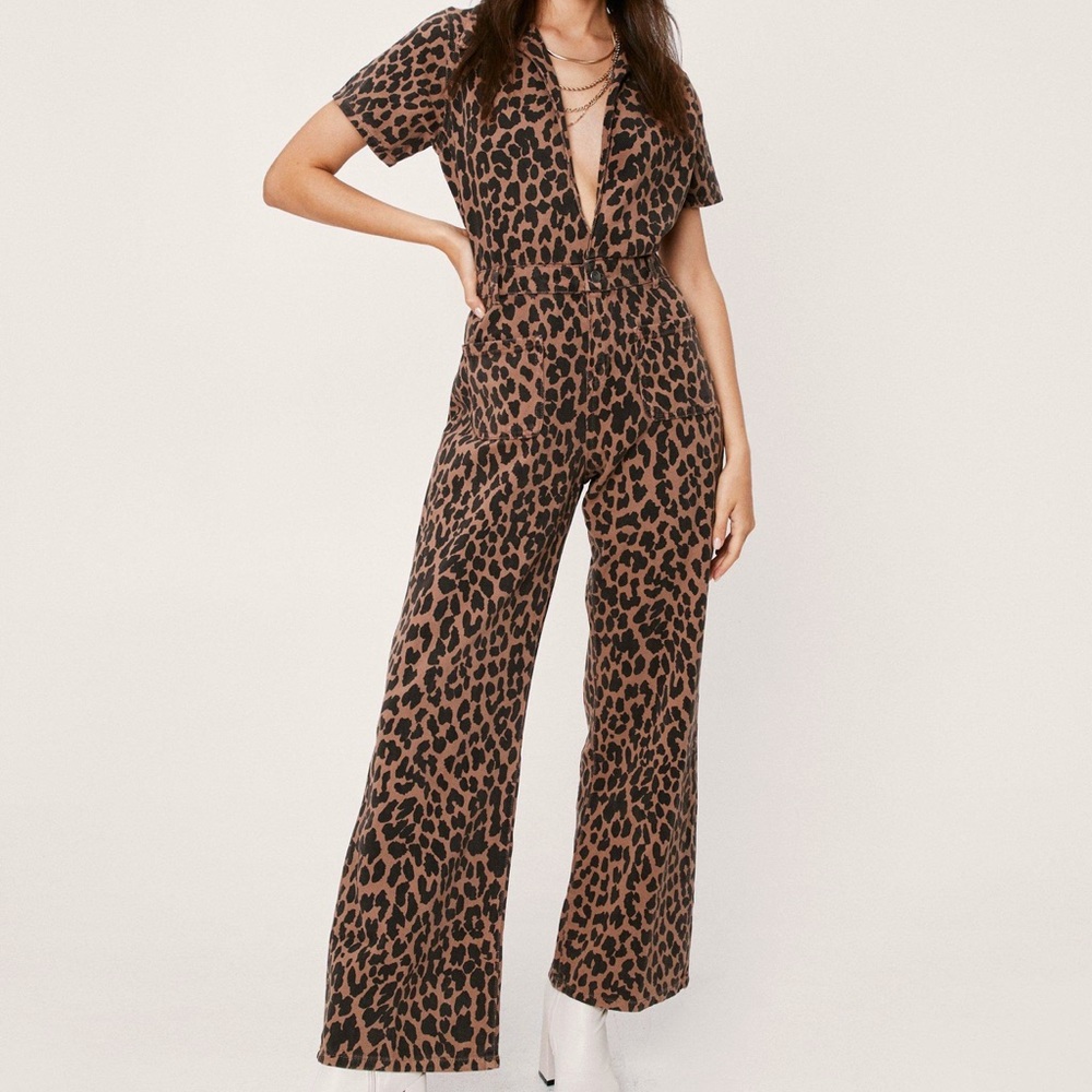 Nastygal Leopard Denim Jumpsuit